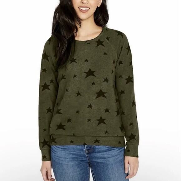 NWT Buffalo David Bitton Long Sleeve Crewneck Green Star Top Size Medium - Picture 1 of 6